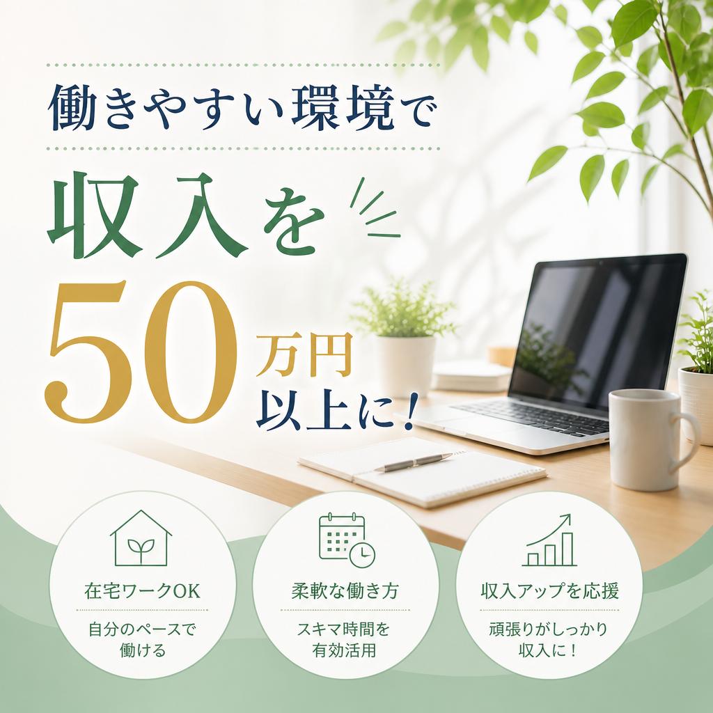 働きやすい環境で収入を50万円以上に！
